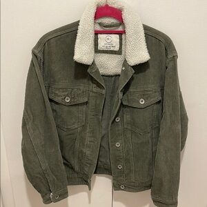 Green Corduroy Jacket with Sherpa Collar